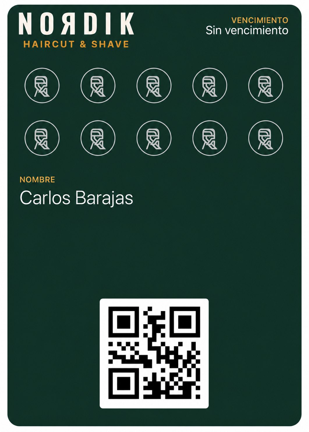 Tarjeta de cliente frecuente digital de NORDIK Barbershop